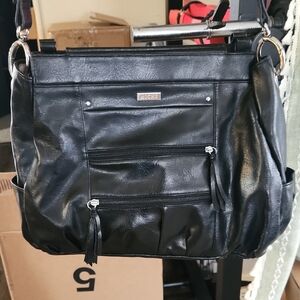 Miche Black Leather Tote with Silver Accents